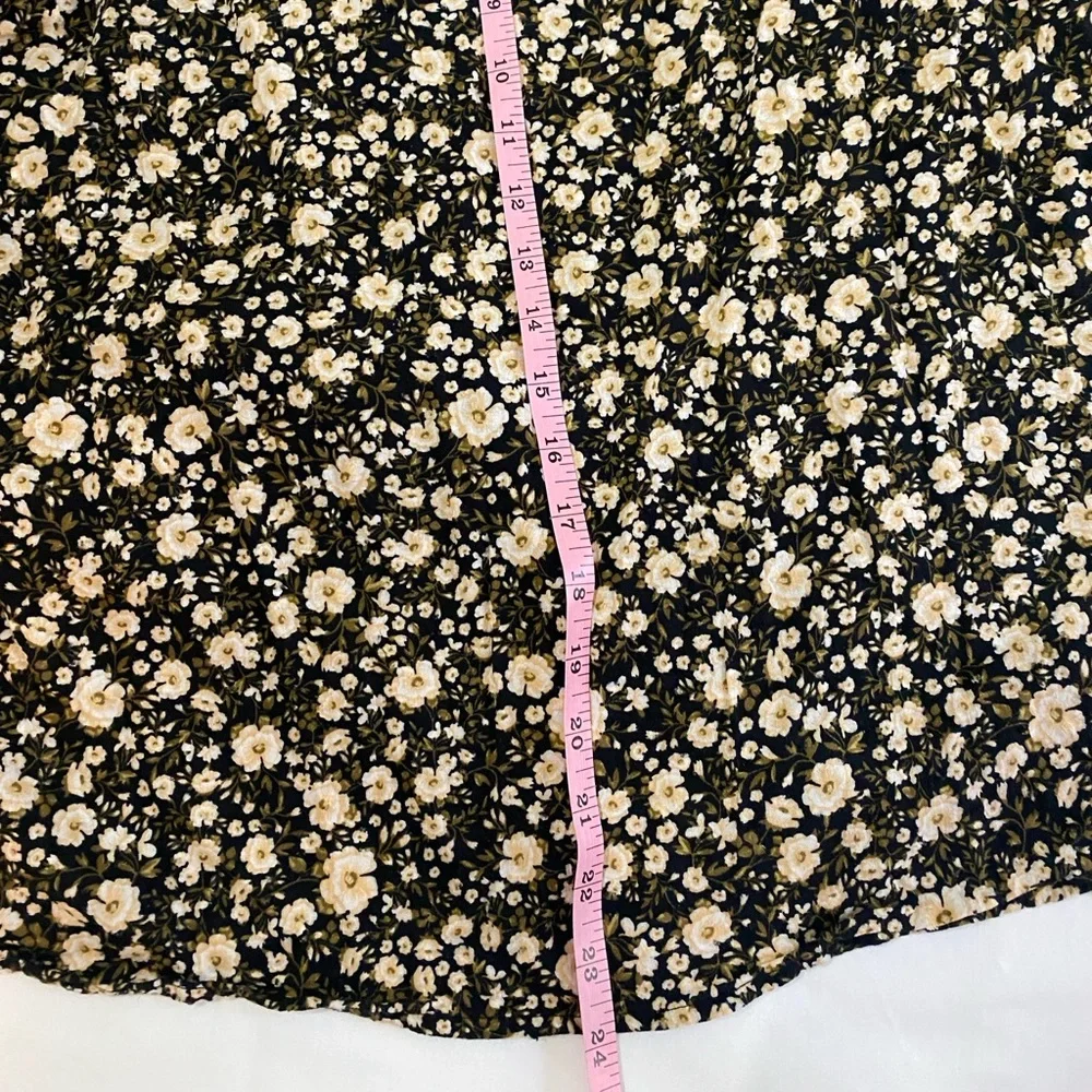 OLD NAVY Black Floral‎ V-Neck Puff Sleeve Boho Cottagecore Poet Blouse XL